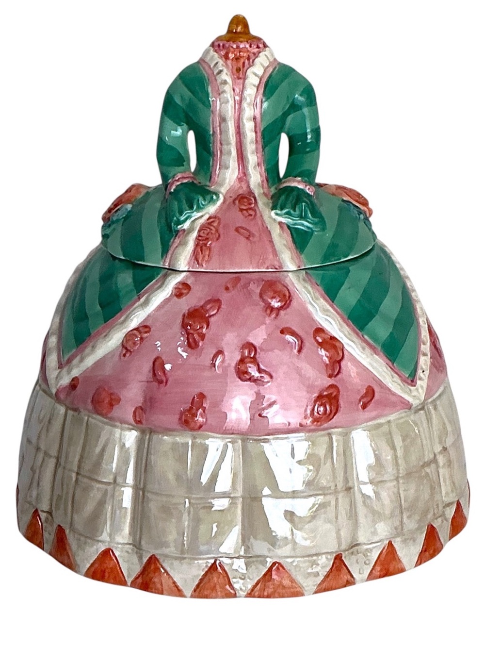 Vintage Victorian Dress Form Canister Cookie Jar Mannequin Shape Green Pink 1960 - Picture 11 of 16